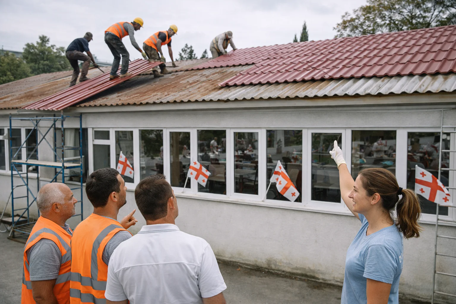 სასადილოს შენობის სახურავის შეცვლა